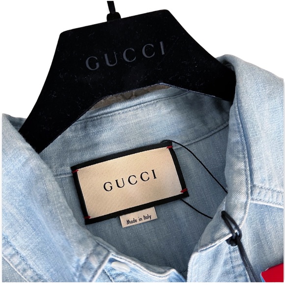 Gucci x MLB Graphic Print Pirates Denim Shirt in Light Blue Size XL New w/Tag - Picture 9 of 15